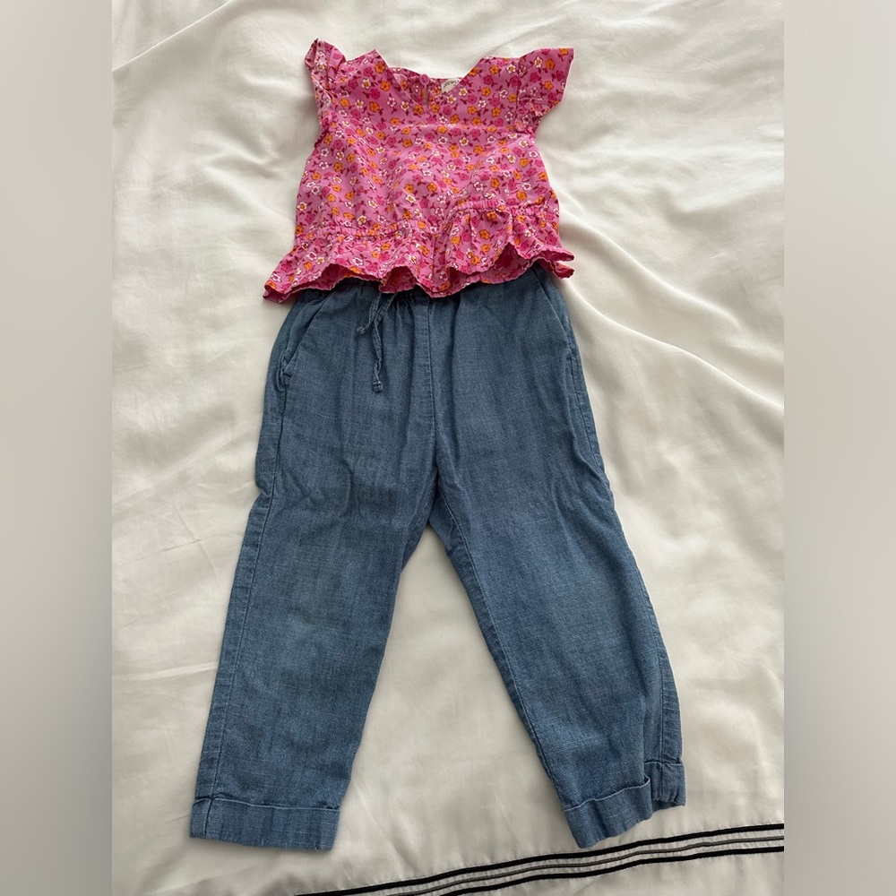 CrewCuts top & chambray pants outfit Sz 4